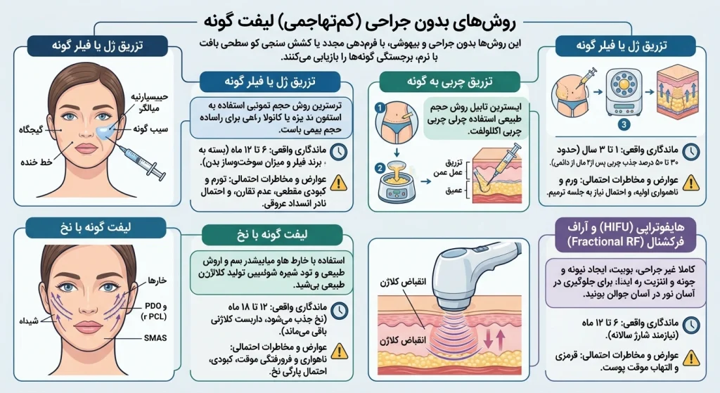  روش‌های بدون جراحی (کم‌تهاجمی) لیفت گونه